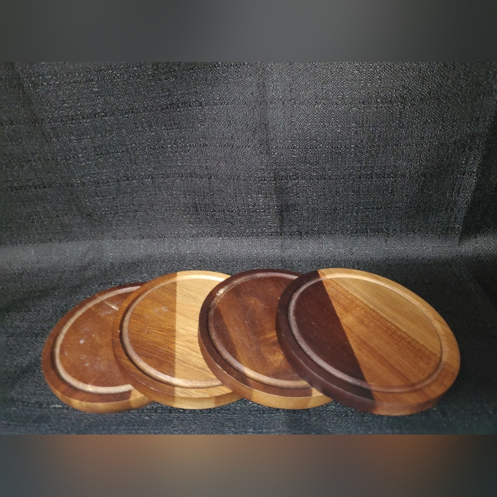 Chairish Walnut Geometric Wooden Boho Coasters Set of 4